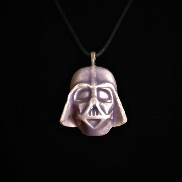 Handmade Ceramic Pale Lilac Darth Vader Pendant Necklace - Picture 1 of 15